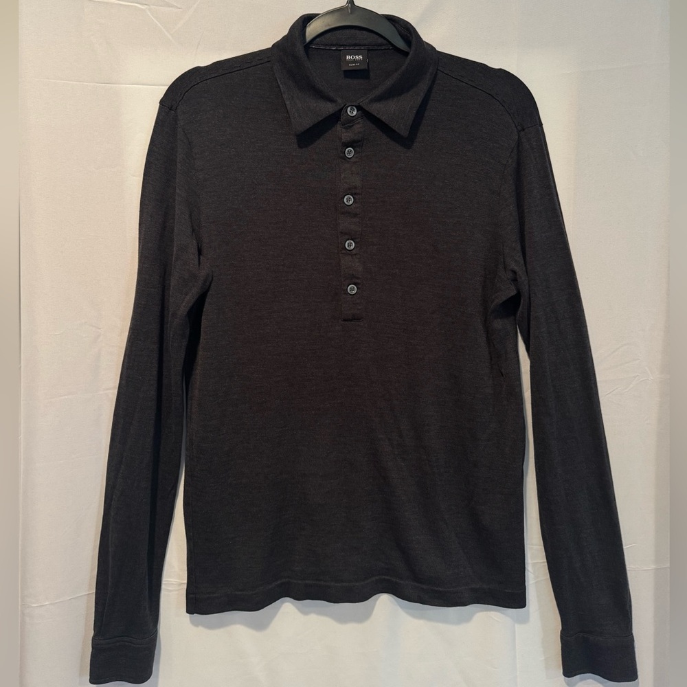 Boss Men's Dark Gray Long Sleeve Polo